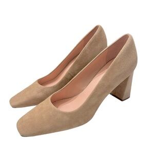 J.Crew Tan Suede square toe‎ pump with Block Heel Sz 7.5